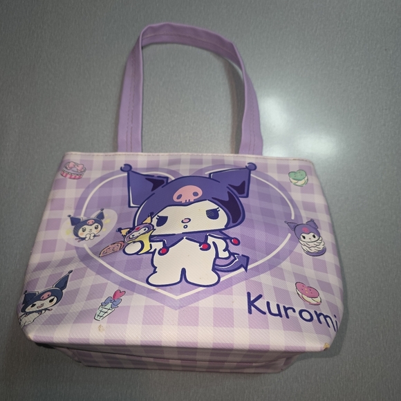 Kuromi Sanrio Mini Tote Bag Purple Gingham Zip Top Cute Kawaii - Picture 3 of 11